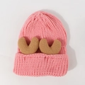 Chunky knit pink beanie for women with cute brown furry ear decorations for winter - Elastic (56-60cm) / Pink