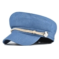 Damen Schirmmütze aus blauem Cord mit beigem Flechtseil und silbernen Metallknöpfen - Verstellbar / Denimblau