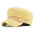 Detail of yellow corduroy baker boy hat showing textured fabric and braided rope trim - Adjustable / Corduroy Yellow