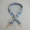 Adjustable canvas shoulder strap with blue floral patterns and gold metal hooks - Style 5