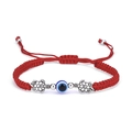 Rotes geflochtenes Armband mit bösem Blick, silbernen Schildkröten und verstellbarem Band - Meeresschildkröte / Rot