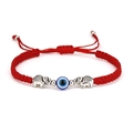 Verstellbares rotes Armband mit silbernen Elefanten und schützendem bösem Blick-Amulett - Elefant / Rot