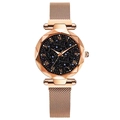 Detalle de correa milanesa de oro rosa y esfera de cielo estrellado púrpura con números - Rosa oro