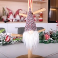 Grey knitted Christmas gnome ornament with red heart detail and white plush beard - Grey Heart Style