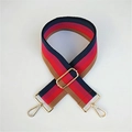 Adjustable wide striped shoulder strap with retro navy blue and red webbing and gold hardware - Style 2