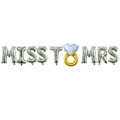 Silver MISS TO MRS foil letter balloons set with large gold diamond ring balloon decor - With Diamond Ring / Silver