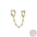 S925 Sterling Silber vergoldete Creolen mit Kette und fünf runden weißen Zirkonia-Steinen - Einzelstück / Gold