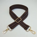 Adjustable brown and dark blue herringbone bag strap with gold metal hardware on white - Dark Coffee