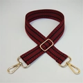 Adjustable red and black woven bag strap with golden metal swivel hooks for handbags - Red