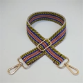 Adjustable crossbody bag strap with yellow and blue geometric embroidery and gold hooks - Yellow Blue Stripe