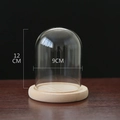 Preserved flower glass dome with light wood base in 12cm height and 9cm diameter - 9x12cm Raw Wood Flat Base