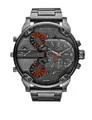 Big face multi-timezone men's quartz watch with gunmetal steel band and orange accents - 7315 Gunmetal Steel Band