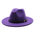Classic dark purple wool fedora hat with black leather belt and gold metal buckle - M (56-58cm) / Purple