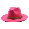 Close-up of rose red fedora hat with brown leather band and gold stud detailing - M (56-58cm) / Rose Red