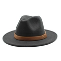 Detail of dark gray wool felt fedora featuring brown leather band and gold rivet accents - M (56-58cm) / Dark Gray