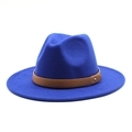 Detail of royal blue fedora hat with a brown faux leather band and gold metal rivet - M (56-58cm) / Sapphire Blue