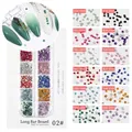 Nail art set with 12 colors of 2mm round flatback rhinestones in a long storage box - 2mm Mixed Colors Long Box Model 02