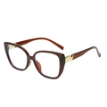 Fashionable oversized square amber brown sunglasses with golden V-shaped metal hardware - Tea Frame Clear Lens