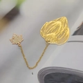 Elegant gold metal lotus leaf bookmark with delicate chain and maple leaf pendant charm - Flower Bud