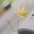 Golden metal hollow maple leaf bookmark with delicate chain and white leaf pendant - Maple Leaf