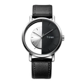 Montre TOMI avec bracelet en cuir noir et cadran ajouré en argent au design squelette - Cadran Noir et Blanc Bracelet Noir