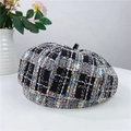 Berretto in tweed nero intrecciato con fili blu e gialli dallo stile chic - Regolabile M (56-58cm) / Nero a Quadri