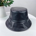 Classic black PU leather bucket hat with minimalist design and textured finish - Adjustable M (56-58cm) / Black