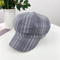 Classic grey plaid newsboy cap for women in a retro woven checkered pattern finish - 56-58cm (Adjustable) / Gray