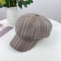 Classic coffee and grey plaid newsboy cap featuring an eight-panel stitched design - 56-58cm (Adjustable) / Khaki