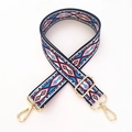 Adjustable ethnic pattern replacement shoulder strap with gold metal lobster clasps - Blue Rhombus / Silver Clasp