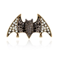 Gothic bat brooch with white and black rhinestones on vintage gold metal base - Black