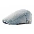 Berretto piatto vintage in denim lavato azzurro con fibbia regolabile in metallo - Regolabile / bianco-blu