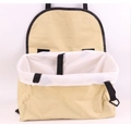 Beige breathable pet travel carrier bag for car or bicycle with white interior lining - Without Zipper / Beige