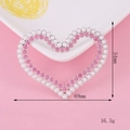 Detail view of a 69mm heart-shaped pearl and pink rhinestone charm with size dimensions - D221 Pearl Heart Pink