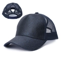 Navy blue glitter ponytail baseball cap with breathable mesh back and adjustable opening - Navy Blue