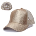 Women's champagne gold sequin baseball cap with ponytail hole and breathable mesh back - Adjustable (With Label) / Sand Gold