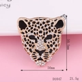 Sparkling crystal encrusted leopard head pendant in gold finish, measures 50mm x 50.5mm - Gold Leopard Head