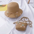Ensemble chapeau de paille tressé et sac bandoulière assorti pour enfant avec fleurs - 52-54cm (Env. 6 ans) / Bonnet Seul / Kaki