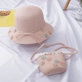 Ensemble chapeau de paille rose et sac à bandoulière pour filles avec fleurs et dentelle - Pour 2-6 ans / Sac Seul / Rose