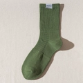 Calzino a coste verde con toppa bianca SUNLIGHT UP su tessuto beige strutturato - Taglia unica / Verde Militare