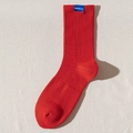 Men's athletic mid-calf cotton socks in bright red with blue Sunlight Up label - One Size / Red