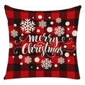 Red and black buffalo plaid Christmas pillowcase with white merry christmas text and snowflakes - Style 7 / 45*45cm (No Core)