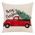 Square beige linen Christmas pillowcase with red truck and green tree pattern - Style 4 / 45*45cm (No Core)