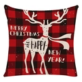 Christmas pillowcase with red black plaid pattern and reindeer embroidery decoration - Style 11 / 45*45cm (No Core)