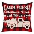 Christmas pillow cover with red and black buffalo plaid and vintage white truck pattern - Style 17 / 45*45cm (No Core)
