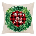 Christmas square linen pillowcase with red buffalo plaid Happy New Year design - Style 21 / 45*45cm (No Core)
