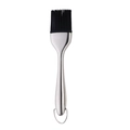 Pennello per olio in silicone nero con manico in acciaio inox e anello per appenderlo - Confezione singola / Argento