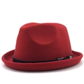 Cappello fedora classico in lana rossa con cinturino in pelle nera e fibbia jazz - M (56-58cm) / Rosso (Fibbia in Pelle Nera)
