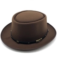 Cappello vintage in feltro marrone a tesa larga con fascia in pelle e fibbia metallica - M (56-58cm) / Marrone