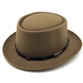 Dettaglio della fibbia in metallo vintage e cinturino in pelle sul cappello in feltro - M (56-58cm) / Cachi